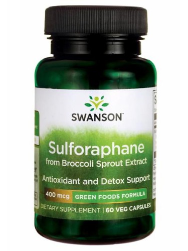 Sulforaphane 400 mcg (Swanson), koncentrat kiełków brokułów, 60 kapsułek