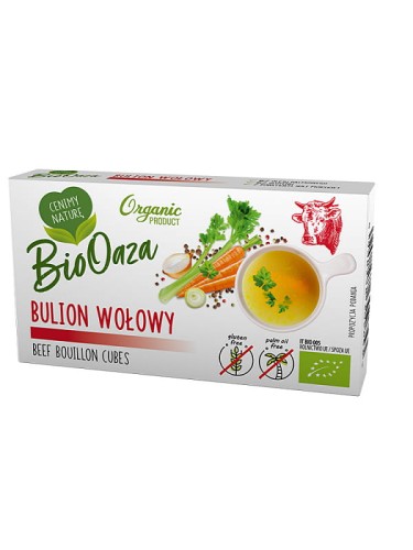 Kostka rosołowa wołowa (BioOaza), ekologiczny bezglutenowy bulion wołowy, 66g