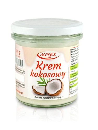Krem kokosowy (Agnex), pasta z miąższu kokosa z erytrytolem, 300g