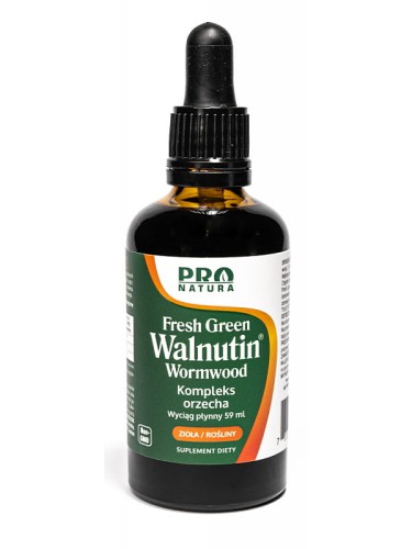 Fresh Green Walnutin Wormwood (Now Foods), płynny wyciąg z orzecha szarego, ziela bylicy piołun i pączków goździkowca, Pro Natura, 59 ml