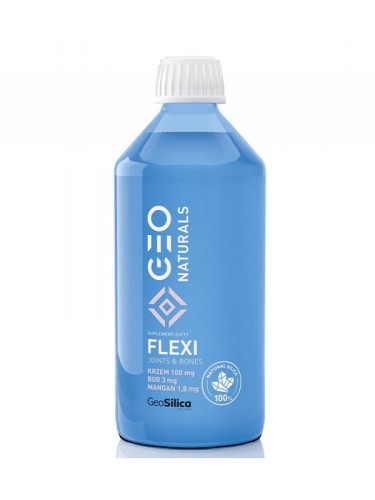 Krzem Silica Flexi 100mg (Geo Naturals), woda z naturalnie występującą krzemionką z borem-3mg i manganem-1,8mg, 500ml