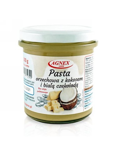 Pasta orzechowa z kokosem i białą czekoladą (Agnex), krem z orzechów arachidowych z pastą kokosową, 300g