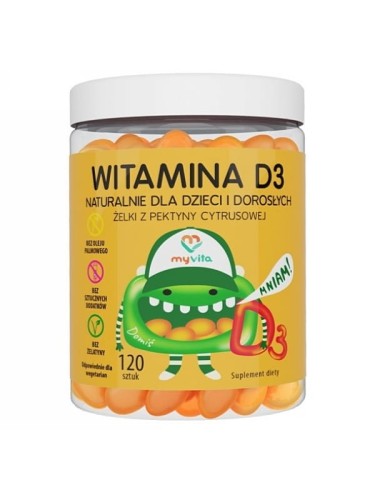 Witamina D3 (MyVita), naturalne żelki dla dzieci i dorosłych, 120 sztuk