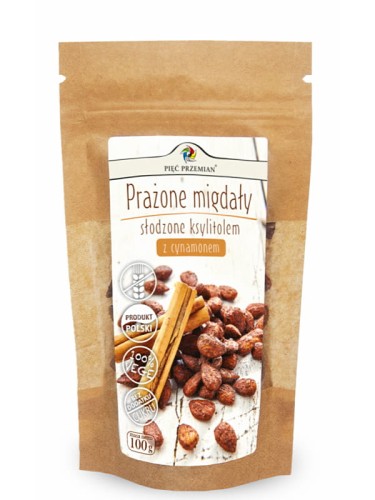 Prażone migdały słodzone ksylitolem z cynamonem (Pięć Przemian), 100g