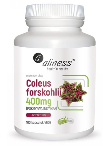Coleus forskohlii 400 mg (Aliness), ekstrakt z pokrzywy indyjskiej standaryzowany na 10% forskoliny, 100 kapsułek
