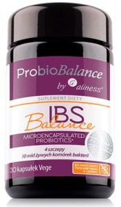 ProbioBalance IBS Balance (Aliness), 10 mld żywych komórek czterech szczepów bakterii  w mikrokapsułkowanym probiotyku, 30 kapsułek