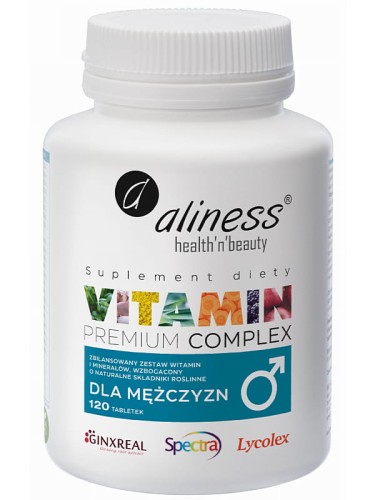 Vitamin Premium Complex dla mężczyzn (Aliness), zbilansowany zestaw witamin i minerałów dla mężczyzn, 120 tabletek
