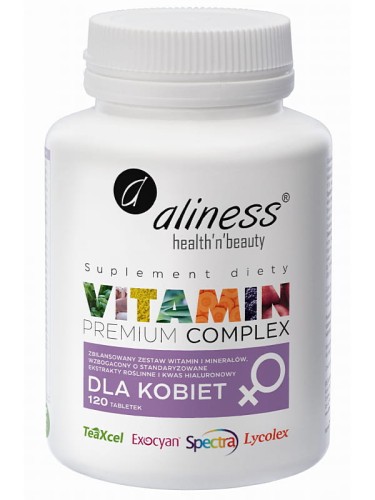 Vitamin Premium Complex dla kobiet (Aliness), zbilansowany zestaw witamin i minerałów dla Pań, 120 tabletek
