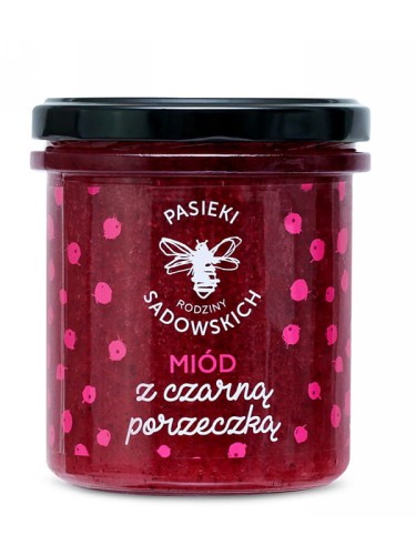 Miód z czarną porzeczką (Pasieki Sadowskich), miód wielokwiatowy z dodatkiem liofilizowanej porzeczki, 430g