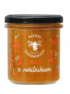 Miód z rokitnikiem (Pasieki Sadowskich), wielokwiatowy miód z dodatkiem liofilizowanego rokitnika, 430g