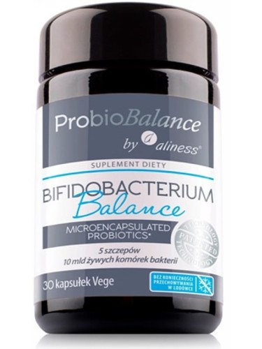 ProbioBalnce Bifidobacterium Balance (Aliness), 10 mld żywych komórek pięciu szczepów bakterii w mikrokapsułkowanym probiotyku, 30 kapsułek