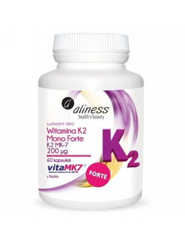 Witamina K2 Mono Forte 200 mcg (Aliness), naturalna witamina K2 MK-7 z natto, 60 kapsułek