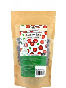 Żurawina cała suszona (Pięć Przemian), zdrowa przekąska bez dodatku cukru, 250g