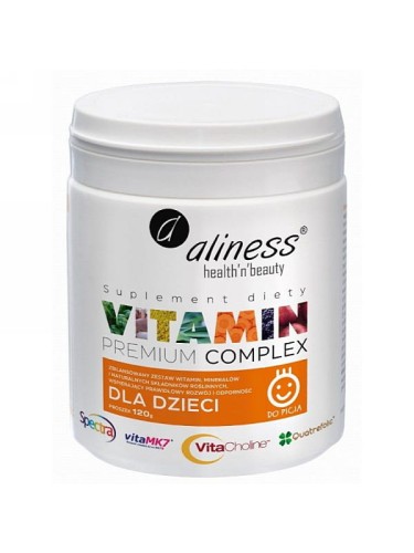 Vitamin Premium Complex dla dzieci (Aliness), zestaw witamin, minerałów i składników roślinnych dla dzieci, 120 g