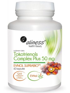 Tokotrienols Complex Plus 50 mg (Aliness), suplement diety zawierający opatentowany kompleks EVNol Suprabio, 60 kapsułek