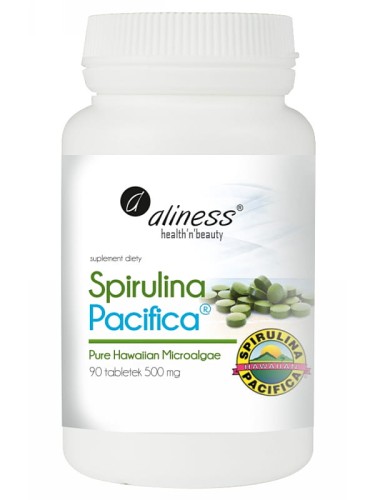 Spirulina Pacifica 500 mg (Aliness), czysta, hawajska spirulina, 90 kapsułek.jpg