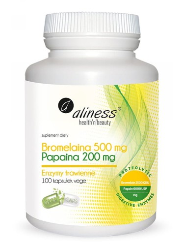 Bromelaina 500 mg, Papaina 200 mg (Aliness), enzymy trawienne, 100 kapsułek