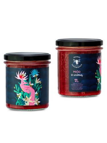 Miód z wiśnią (Pasieki Sadowskich), miód wielokwiatowy z liofilizowana wiśnią, 430g