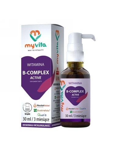 Witamina B complex Active (MyVita), zestaw witamin z grupy B o doskonałej wchłanialności w kroplach, 30 ml
