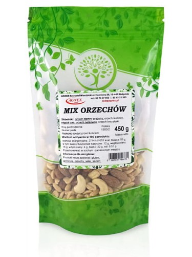 Mix orzechów (Agnex), mieszanka 5 rodzajów orzechów, 450g