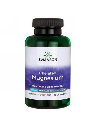Chelated Magnesium 133 mg (Swanson), albion chelat magnezu, 90 kapsułek