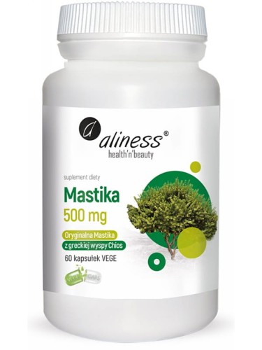 Mastika 500 mg (Aliness), sproszkowana żywica Pistacia lentiscus, 60 kapsułek