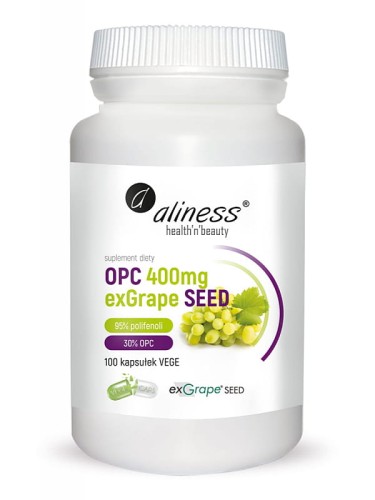 OPC exGrapeSeeds 400 mg (Aliness), ekstrakt z pestek winogron, 100 kapsułek