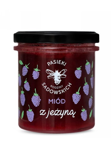 Miód z jeżyną (Pasieki Sadowskich), miód wielokwiatowy z dodatkiem liofilizowanej jeżyny, 430g