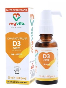Witamina D3 Forte 4000IU (MyVita), 100% naturalna witamina D3 z lanoliny  w kroplach, 50ml 