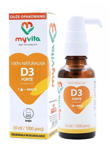 Witamina D3 Forte 4000IU (MyVita), 100% naturalna witamina D3 z lanoliny w kroplach, 50ml