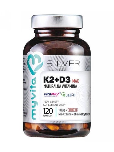 Witamina K2+D3 4000j Forte Silver Pure 100% (MyVita), naturalna witamina D3 i K2, 120 kapsułek