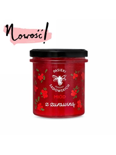Miód z żurawiną (Pasieki Sadowskich), nektarowy miód wielokwiatowy z dodatkiem liofilizowanej żurawiny, 430g