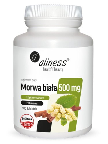 Morwa biała 500 mg (Aliness), ekstrakt z morwy białej z cynamonowcemi chromem, 180 tabletek