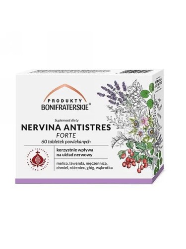 Nervina Antistres Forte (Boni Fratres), ziołowy preparat na ukojenie nerwów, 60 tabletek