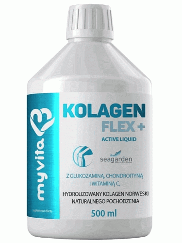 Kolagen Flex + Active Liquid (MyVita), hydrolizowany kolagen norweski naturalnego pochodzenia, 500 ml