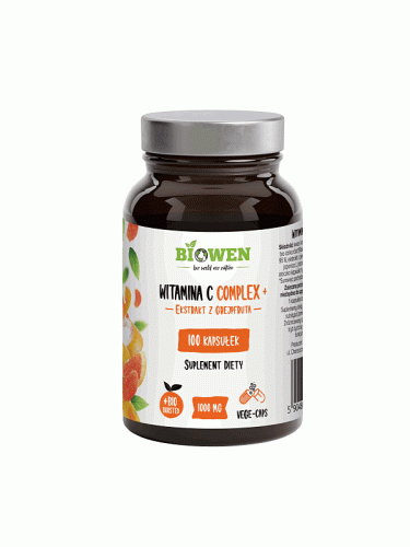 Witamina C complex + 1000 mg (Biowen), ekstrakt z grejpfruta, naturalne źródło witaminy C, 100 kapsułek