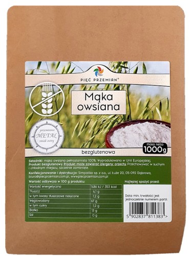 Mąka owsiana bezglutenowa (Pięć Przemian), 1000g