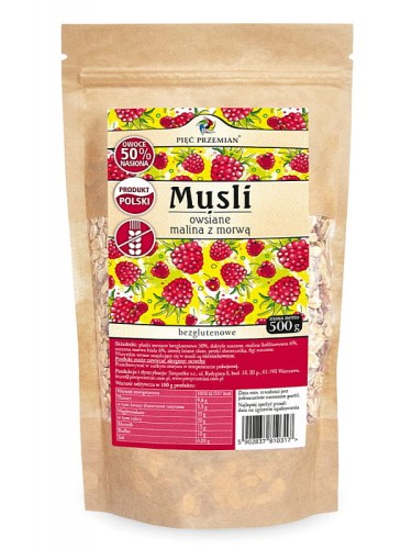 Musli owsiane malina z morwą (Pięć Przemian), bezglutenowa mieszanka śniadaniowa, 500g