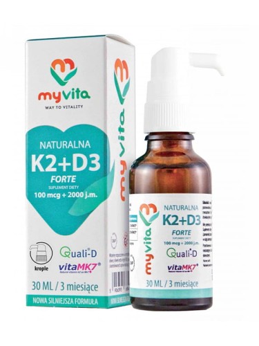 Witamina K2 100 mcg + D3 4000 IU Forte (MyVita), naturalne witaminy w kroplach, 30 ml