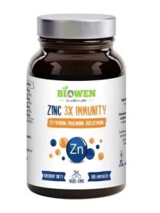 Zinc 3 x IMMUNITY (Biowen), cytrynian, pikolinian i diglicynian, 100 kapsułek