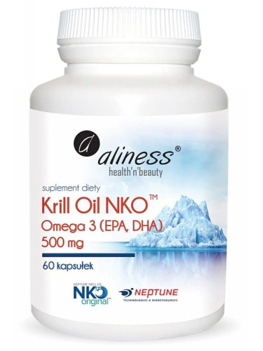 Krill Oil NKO 500 mg (Aliness), olej z kryla Omega 3 z astaksantyną, 60 kapsułek