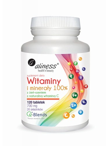 Witaminy i minerały z żeń-szeniem i witaminą C (Aliness), 120 tabletek