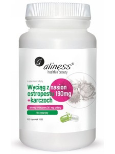 Wyciąg z nasion ostropestu z karczochem (Aliness), ekstrakt z nasion ostropestu 190mg, 100 kapsułek