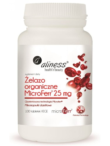 Żelazo organiczne MicroFerr 25mg (Aliness), 100 tabletek