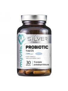 Probiotic 9mld CFU Silver Pure 100% (MyVita), 15 szczepów żywych kultury bakterii, 30 kapsułek